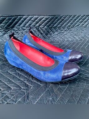 Pas de Rouge Italy Blue Suede Ballet Wedge Slip-On Flats Shoes SIZE 38